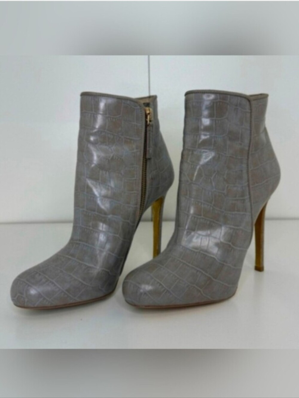 Stella McCartney Gray Croc-Embossed Ankle Boots With Dust Bag